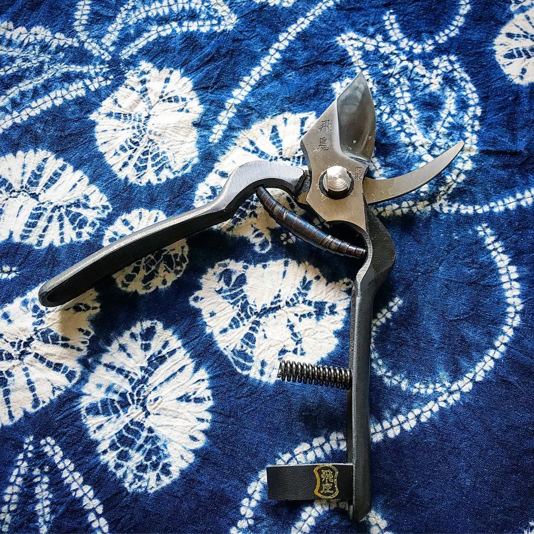 Tobisho pruning shears with the maker's plate on the handle